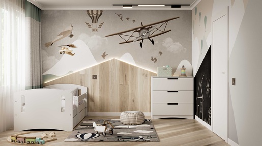 Drveni dječji krevet Classic 2 s ladicom - bijeli - 180x80 cm - spužvasti PE madrac