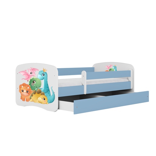 Drveni dječji krevet DINOSAURI s ladicom - 180x80 cm plavi