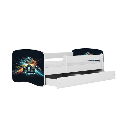 Drveni dječji krevet UTRKA s ladicom - 180x80 cm bijeli