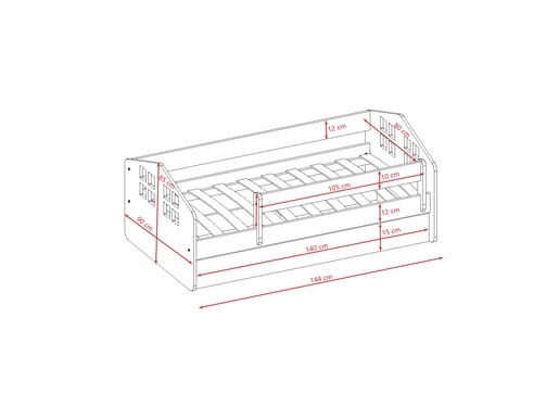 Drveni dječji krevet KACPER s ladicom - bijeli - 140x80 cm - spužvasti PE madrac