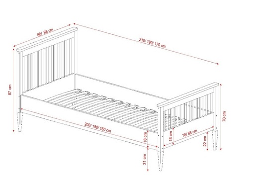 Drveni dječji krevet Emilia - svijetlo drvo (nelakirano) - 200x80 cm