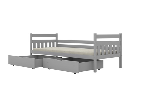 Drveni dječji krevet Dawid - sivi - 180x90 cm - S 2 ladice