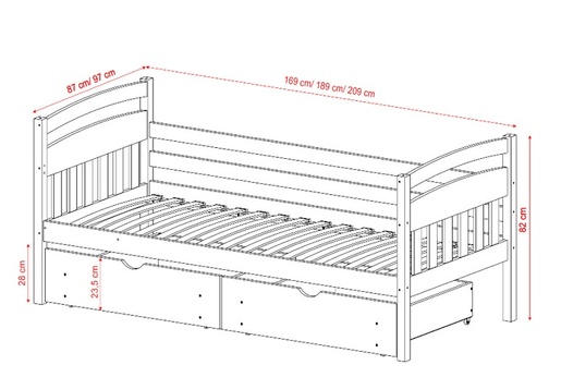 Drveni dječji krevet Tosia - svijetlo drvo (nelakirano) - 160x80 cm - S 2 ladice