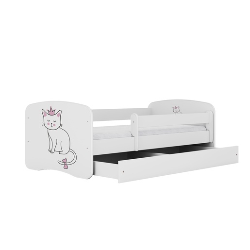 Drveni dječji krevet MAČKA s ladicom - 180x80 cm bijeli