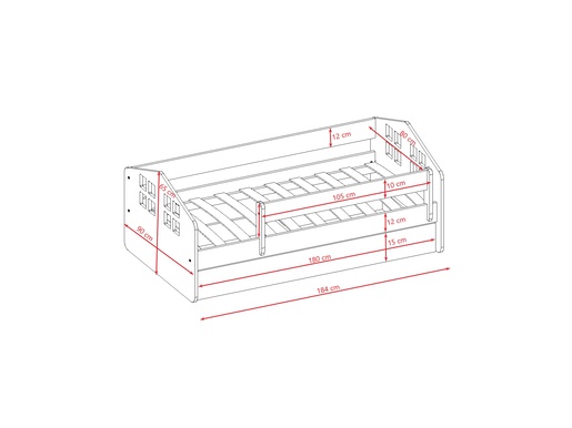 Drveni dječji krevet KACPER s ladicom - bijeli - 180x80 cm - spužvasti PE madrac