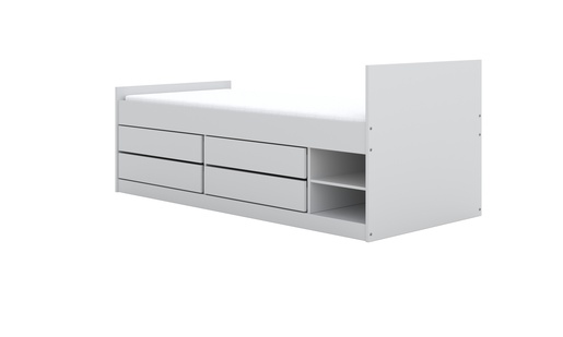 Drveni dječji krevet Leon sa spremištem - bijeli - 200x90 cm