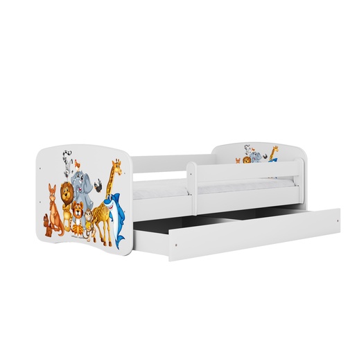 Drveni dječji krevet ŽIVOTINJSKO DRUŠTVO s ladicom - 180x80 cm bijeli