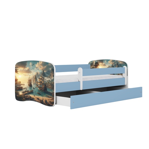 Drveni dječji krevet BROD s ladicom - 160x80 cm plavi