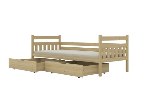 Drveni dječji krevet Dawid - svijetlo drvo (nelakirano) - 200x90 cm - S 2 ladice