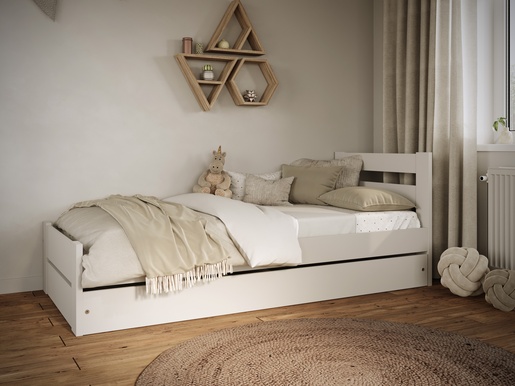 Drveni dječji krevet Emil s ladicom - bijeli - 160x80 cm