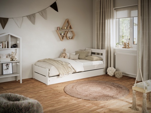 Drveni dječji krevet Emil s ladicom - bijeli - 160x80 cm