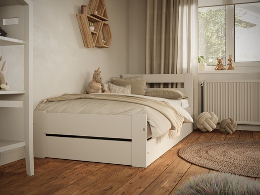 Drveni dječji krevet Emil s ladicom - bijeli - 160x80 cm