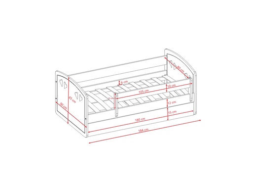 Drveni dječji krevet Julia s ladicom - sivi - 180x80 cm - spužvasti PE madrac