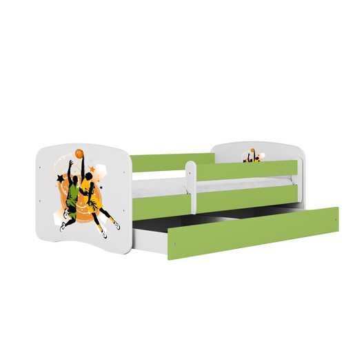 Drveni dječji krevet KOŠARKA s ladicom - 160x80 cm zeleni