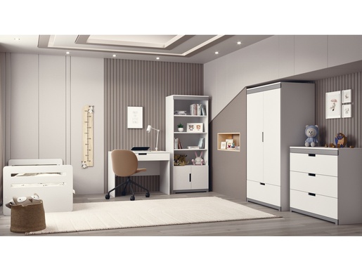 Drveni dječji krevet Tomi s ladicom - sivi - 140x80 cm - spužvasti PE madrac