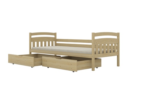 Drveni dječji krevet Tosia - svijetlo drvo (nelakirano) - 180x90 cm - S 2 ladice
