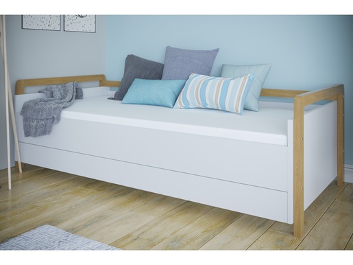 Drveni dječji krevet Victor s ladicom - bijeli - drvo - 180x80 cm - spužvasti PE madrac