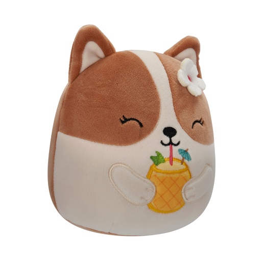 Squishmallows plišana igračka 20 cm Regina, smeđe-bijeli korgi s cvijetom