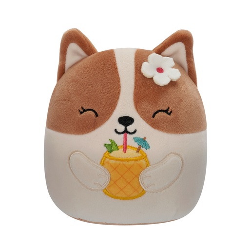 Squishmallows plišana igračka 20 cm Regina, smeđe-bijeli korgi s cvijetom