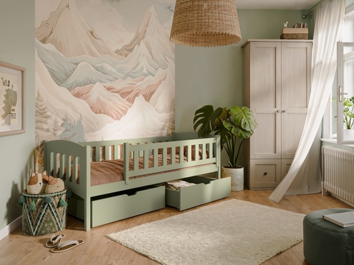 Drveni dječji krevet Gucio s ladicom - olive - 180x80
