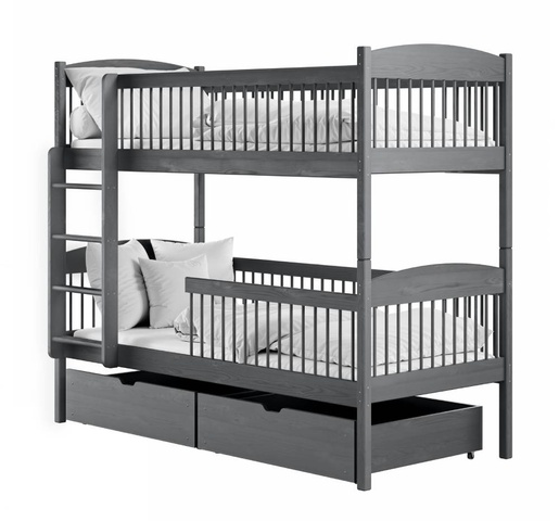 Drveni dječji krevet na kat Luna s ladicom - grafit - 200x90