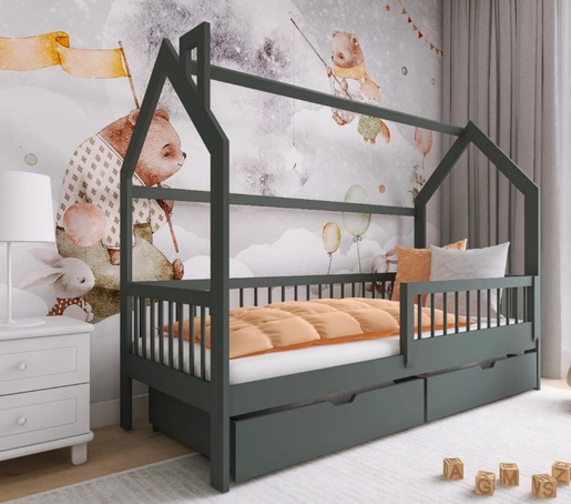 Drveni dječji krevet Oskar s ladicom - grafit - 190x90 cm