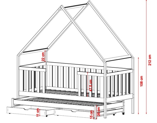 Drveni dječji krevet Magic s dodatnim krevetom i ladicom - grafit - 200x90