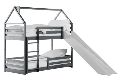 Drveni dječji krevet na kat Play s toboganom - grafit - 200x90