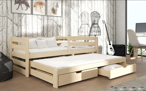 Drveni dječji krevet Senso s dodatnim krevetom i ladicom - svijetlo drvo - 180x80 cm