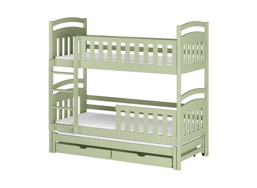 Drveni dječji krevet na kat Viki s tri kreveta i ladicom  - olive - 190x90 cm