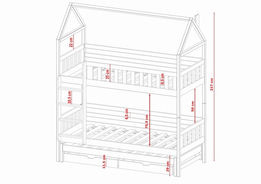 Drveni dječji krevet na kat Iga s tri kreveta i ladicom - olive - 200x90 cm
