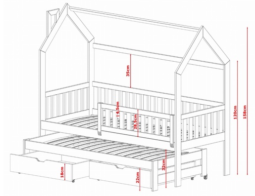 Drveni dječji krevet Monkey s dodatnim krevetom i ladicom - svijetlo drvo - 160x80 cm
