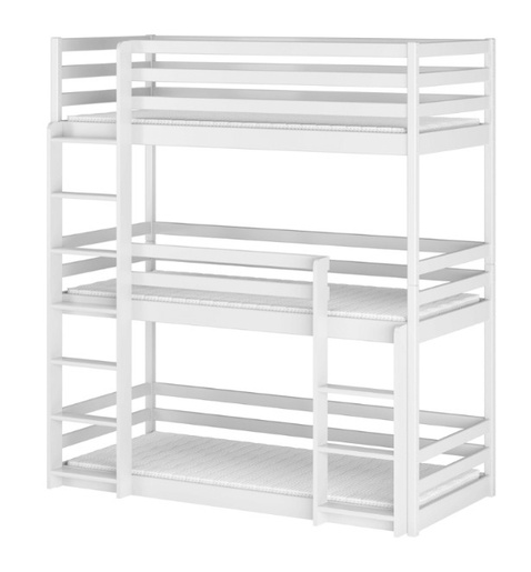 Drveni dječji krevet na kat Ted s tri kreveta  - bijeli - 190x90 cm