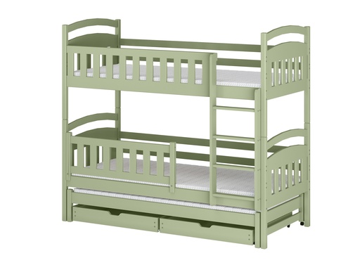 Drveni dječji krevet na kat Blanka s tri kreveta i ladicom - olive - 200x90 cm