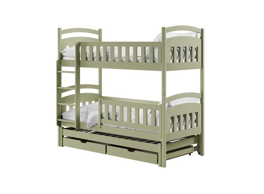 Drveni dječji krevet na kat Blanka s tri kreveta i ladicom - olive - 200x90 cm