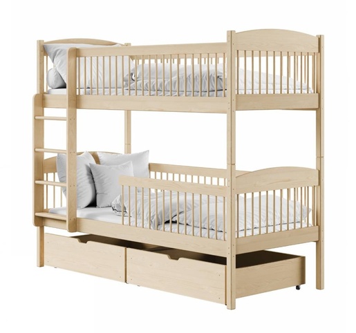 Drveni dječji krevet na kat Luna s ladicom - svijetlo drvo - 180x80