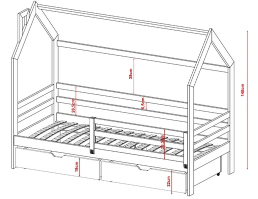 Drveni dječji krevet Lila s ladicom - grafit - 200x90 cm