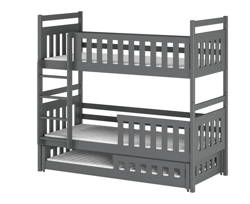 Drveni dječji krevet na kat Oliwia s tri kreveta  - grafit - 200x90 cm