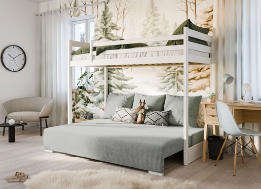 Drveni dječji krevet na kat Sofino na razvlačenje - bijeli - 90x200/140x200 cm