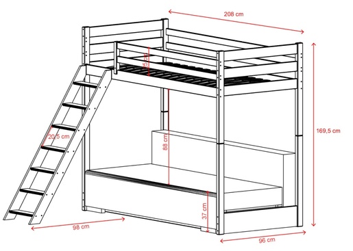 Drveni dječji krevet na kat Sofino na razvlačenje - bijeli - 90x200/140x200 cm
