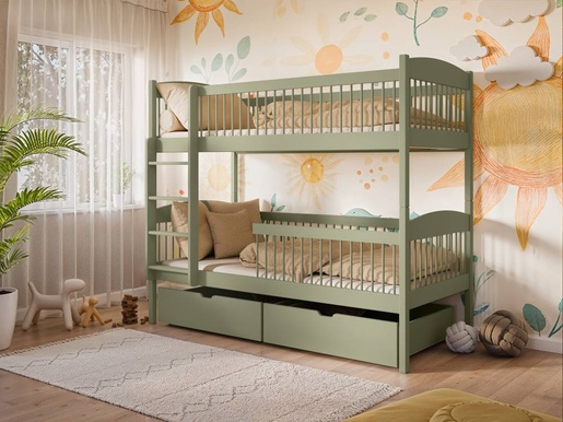 Drveni dječji krevet na kat Luna s ladicom - olive - 180x80