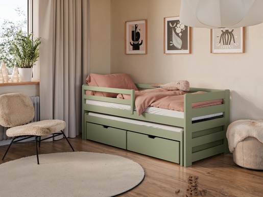 Drveni dječji krevet Senso s dodatnim krevetom i ladicom - olive - 180x80
