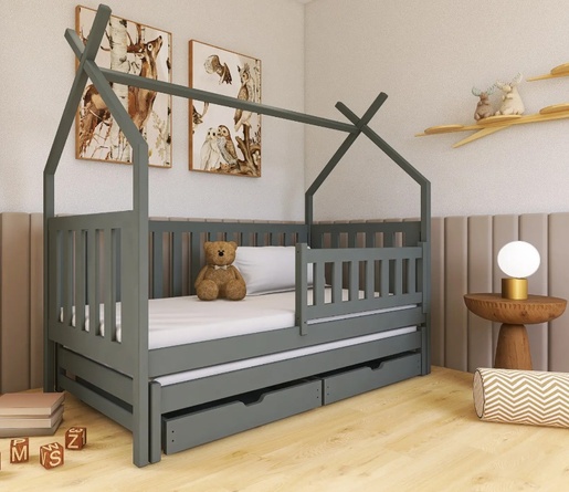 Drveni dječji krevet Tytus s dodatnim krevetom i ladicom - grafit - 160x80 cm