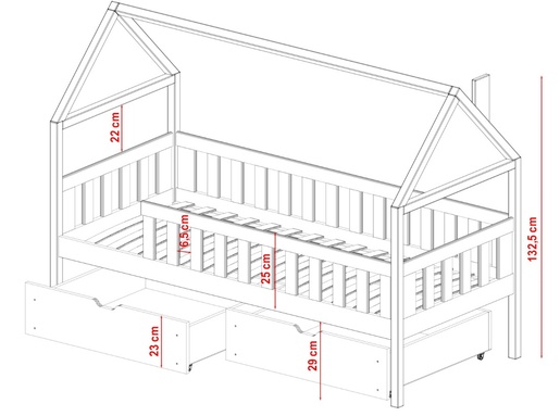 Drveni dječji krevet Domi  s ladicom - kašmir - 190x90 cm