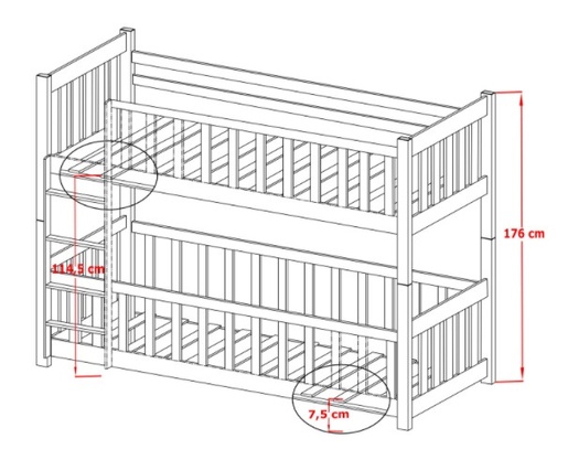 Drveni dječji krevet na kat Konrad - olive - 190x90 cm