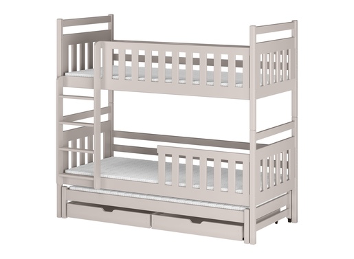 Drveni dječji krevet na kat Klara s tri kreveta i ladicom - kašmir - 160x80 cm