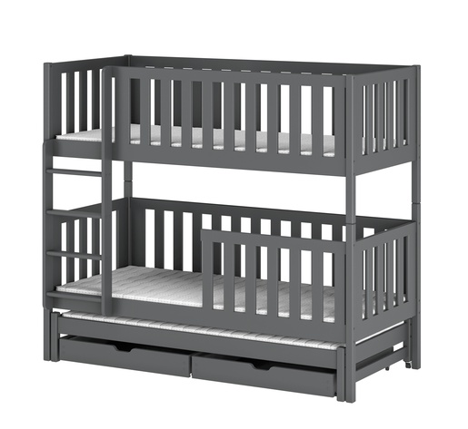Drveni dječji krevet na kat Lea s tri kreveta i ladicom - grafit -  200x90 cm