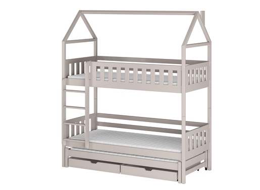 Drveni dječji krevet na kat Iga s tri kreveta i ladicom - kašmir - 180x80 cm