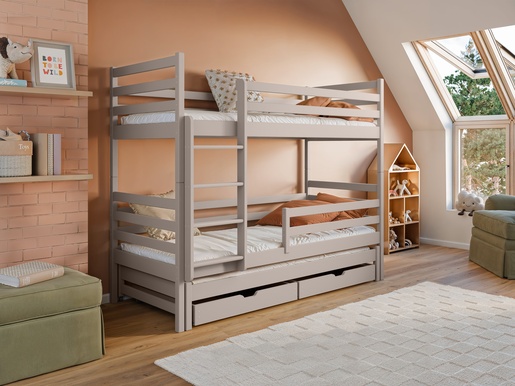 Drveni dječji krevet na kat Luk s tri kreveta i ladicom - kašmir -  160x80 cm