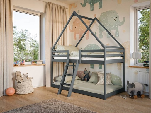 Drveni dječji krevet na kat Sweet - grafit - 200x90